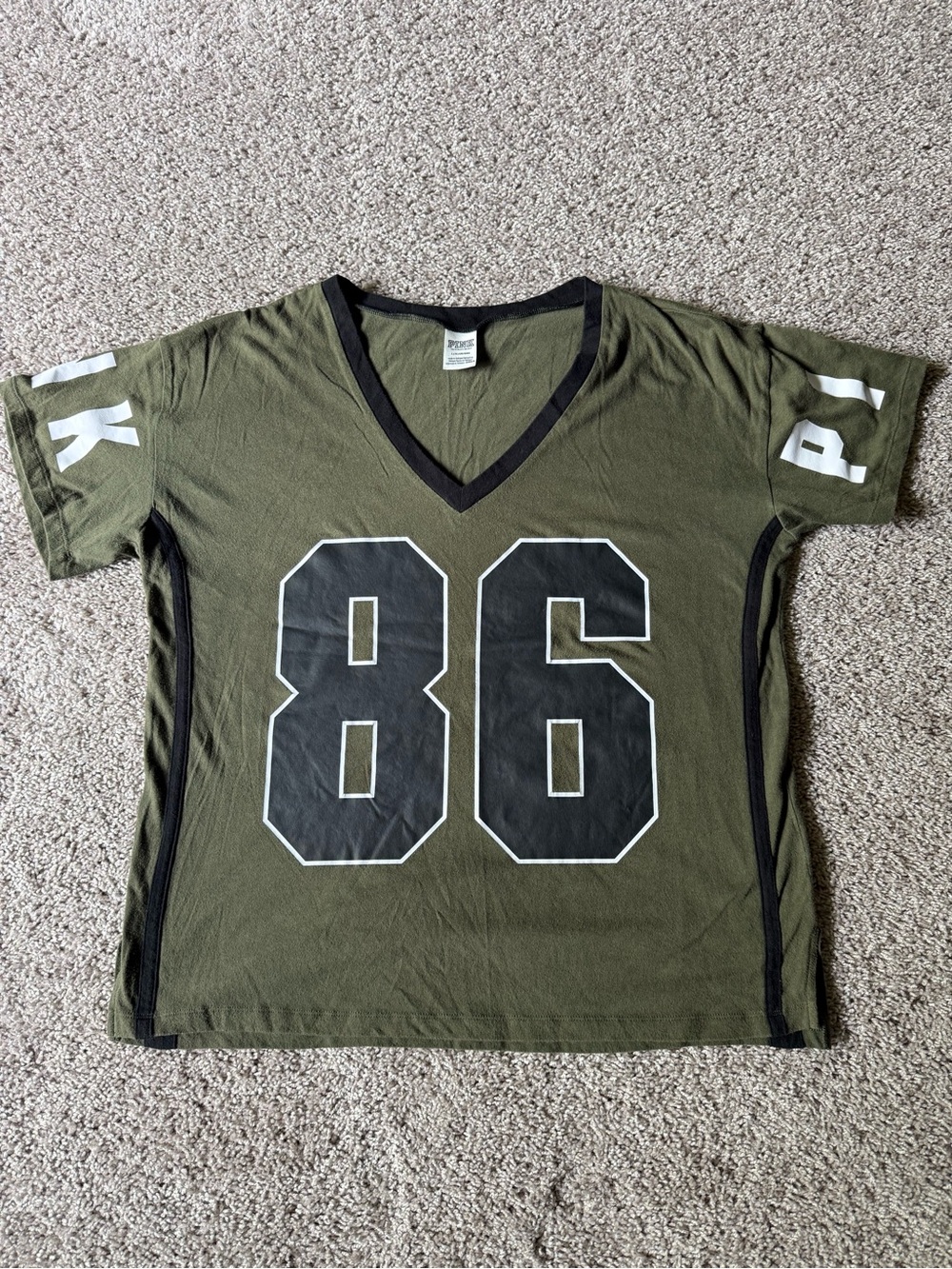 PINK Victoria’s Secret Olive Green '86' Sports V-Neck Top